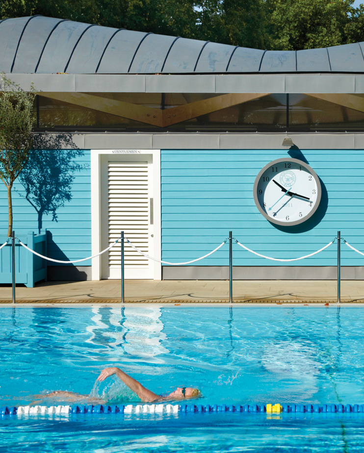 Swimming pool and clock