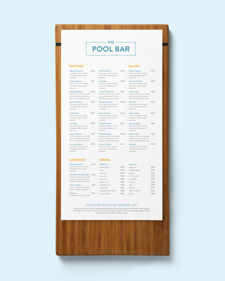 Pool bar menu